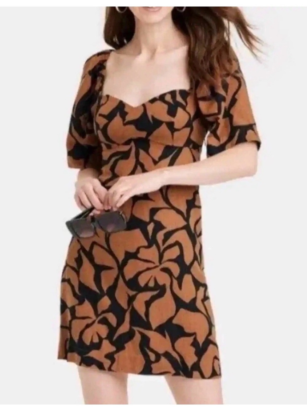 a new day Brown and Black Floral-Print Sweetheart Dress